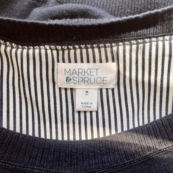 Market & Spruce Navy Blue & Stripe Mock-Layered Knit Crewneck Sweater, Size M - Picture 8 of 10
